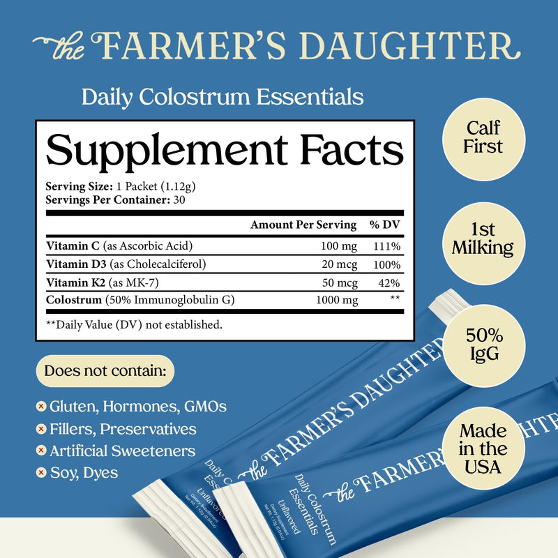 the-farmers-daughter-colostrum-powder-with-vitamin-c-d3-k2-for-gut-health-bloating-hair-skin-nails-immunity-grass-fed-50-igg-supplement-unflavored-30-individual-travel-stick-packs-3