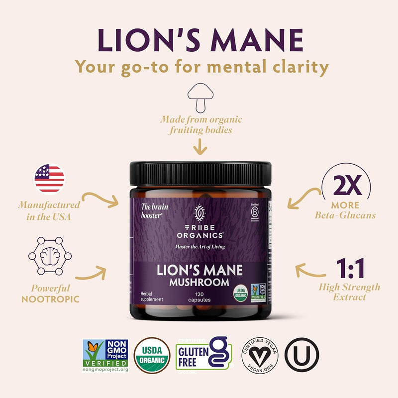tribe-organics-lions-mane-supplement-1800mg-mushroom-extract-powder---immune-system-booster-brain-nootropic-for-focus-and-memory-mental-clarity-natural-energy-and-immunity---120-vegan-capsules-2