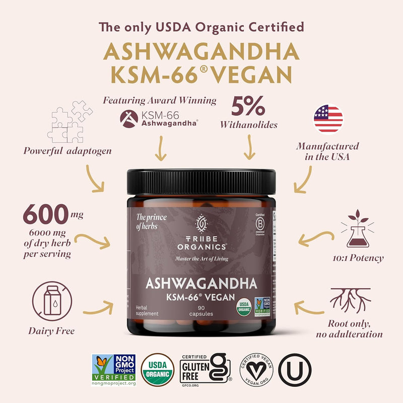 tribe-organics-vegan-ashwagandha-ksm-66-pure-organic-root-powder-extract-ayurvedic-supplement---focus-mood-support-increase-energy-strength-600mg-of-natural-ksm66-for-superior-absorption---90-capsules-2