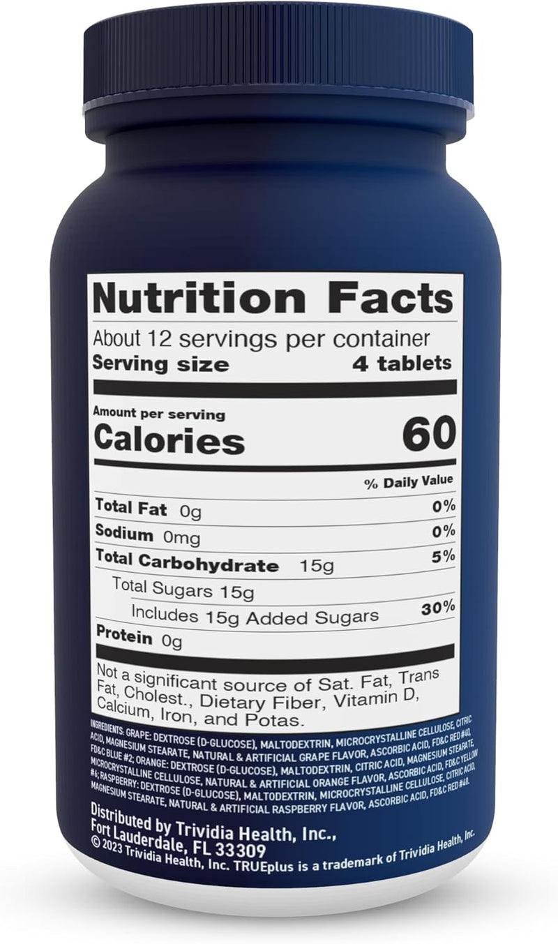 trueplus-glucose-tablets-assorted-flavor-grape-raspberry-orange---50ct-bottle-3-pack-2