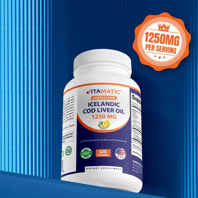 vitamatic-2-pack-icelandic-cod-liver-oil-capsules-1250mg-120-softgels-lemon-flavor---promotes-cardiovascular-health-4