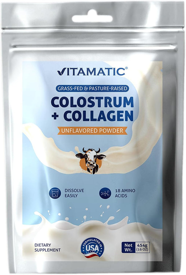 vitamatic-bovine-colostrum-collagen-powder---supplement-for-gut-health-hair-growth-beauty-muscle-recovery-immune-support---easy-to-mix---unflavored---454-gram-16-oz-1