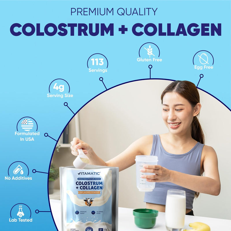 vitamatic-bovine-colostrum-collagen-powder---supplement-for-gut-health-hair-growth-beauty-muscle-recovery-immune-support---easy-to-mix---unflavored---454-gram-16-oz-4