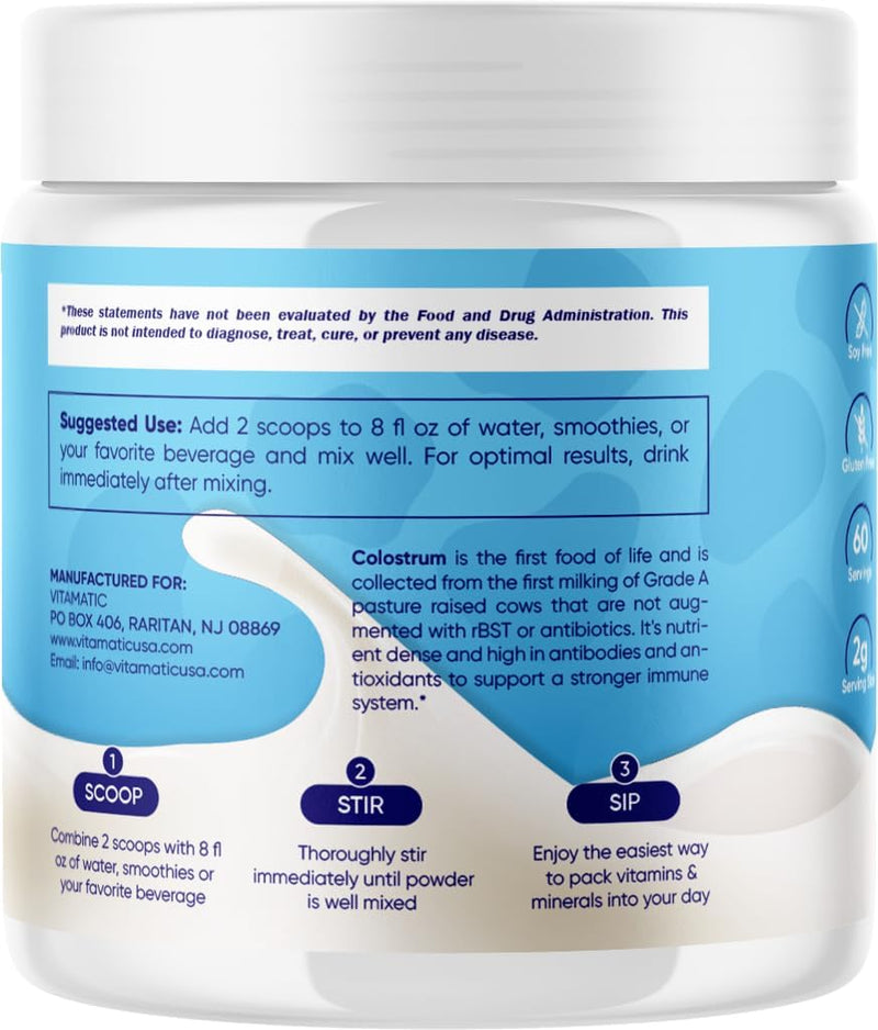 vitamatic-bovine-colostrum-powder---50-highest-igg---supplement-for-gut-health-hair-growth-beauty-muscle-recovery-immune-support---easy-to-mix---unflavored---60-servings-4
