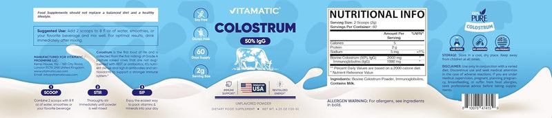 vitamatic-bovine-colostrum-powder---50-highest-igg---supplement-for-gut-health-hair-growth-beauty-muscle-recovery-immune-support---easy-to-mix---unflavored---60-servings-5