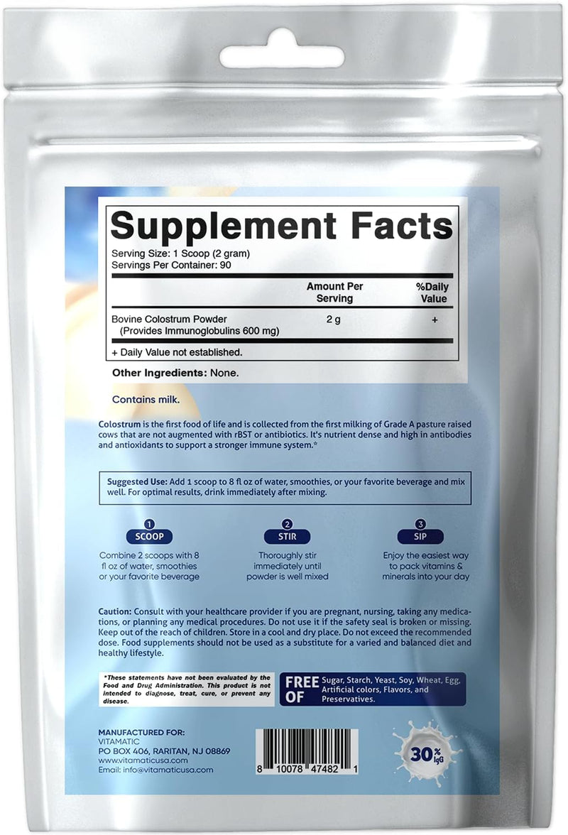 vitamatic-bovine-colostrum-powder-180-gram-634-oz---supplement-for-gut-health-hair-growth-beauty-muscle-recovery-immune-support---easy-to-mix---unflavored-2