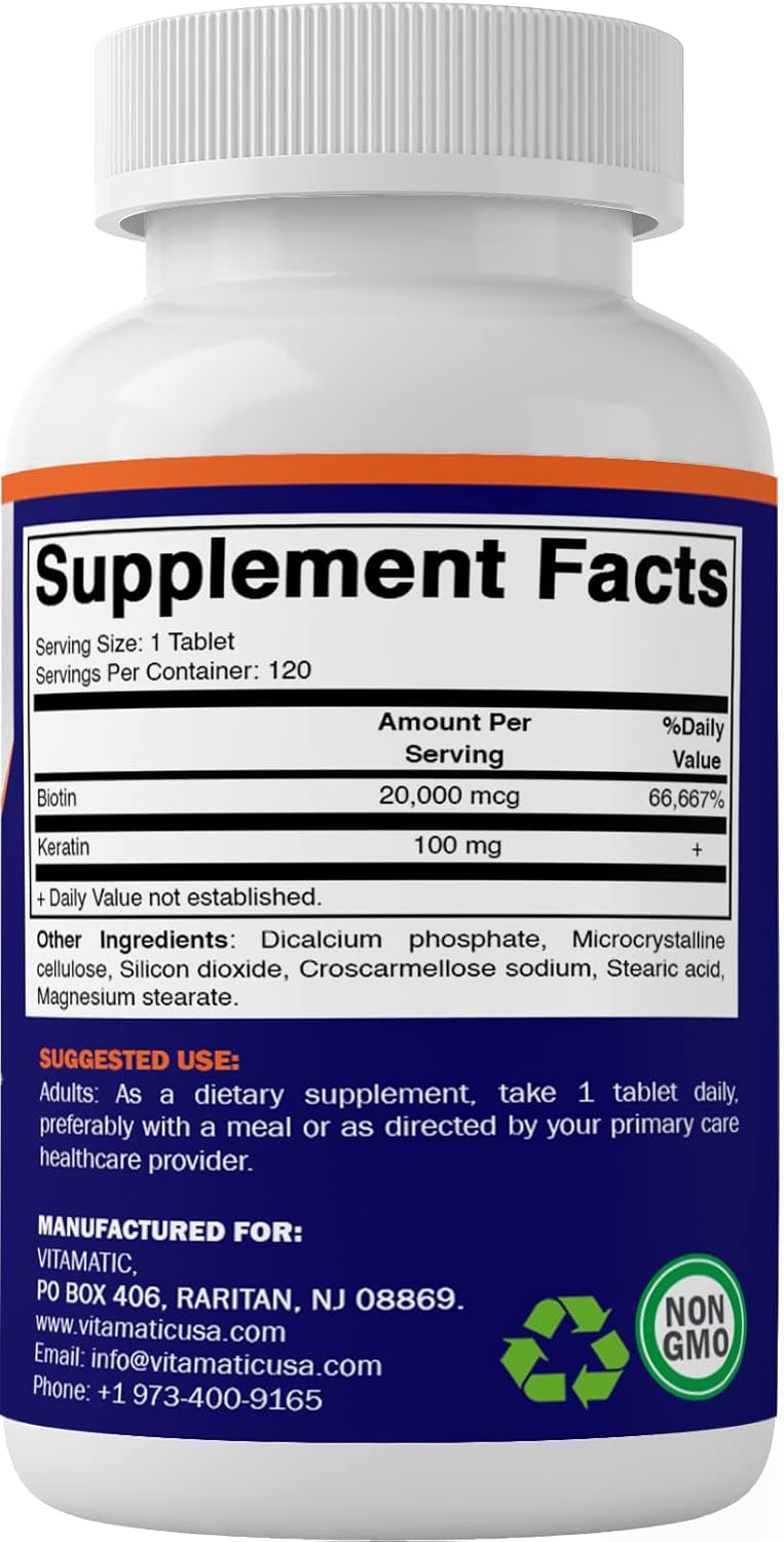 vitamatic-high-potency-biotin-20000-mcg-20mg-with-keratin-100mg---120-vegetarian-tablets---biotin-supplements-for-healthy-hair-skin-nails-for-adults-120-count-pack-of-1-4