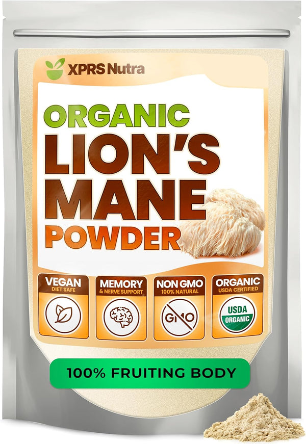 xprs-nutra-organic-lions-mane-mushroom-powder---premium-for-mental-clarity-cognition-and-immunity---vegan-friendly-16-oz-1