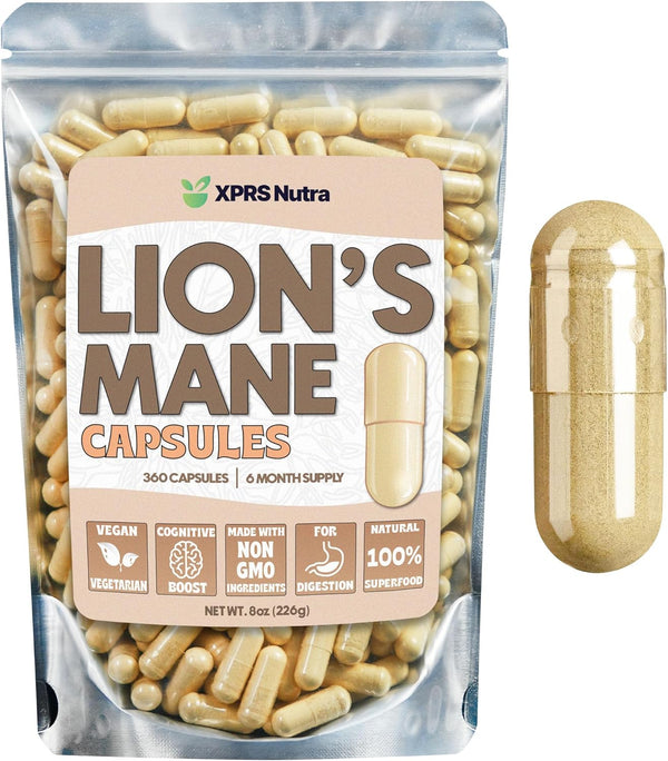 xprs-nutra-organic-lions-mane-supplement-capsules---360-count-180-day-supply-of-premium-lions-mane-mushroom-capsules-for-mental-clarity-cognition-and-immunity-lions-mane-powder-capsules-1