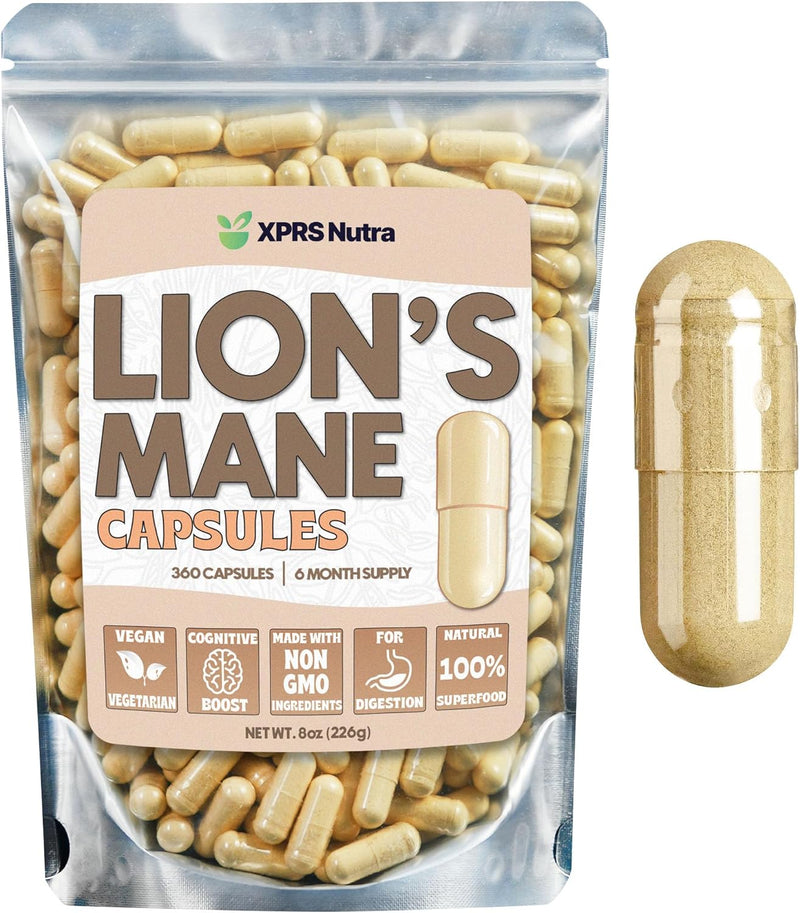 xprs-nutra-organic-lions-mane-supplement-capsules---360-count-180-day-supply-of-premium-lions-mane-mushroom-capsules-for-mental-clarity-cognition-and-immunity-lions-mane-powder-capsules-1