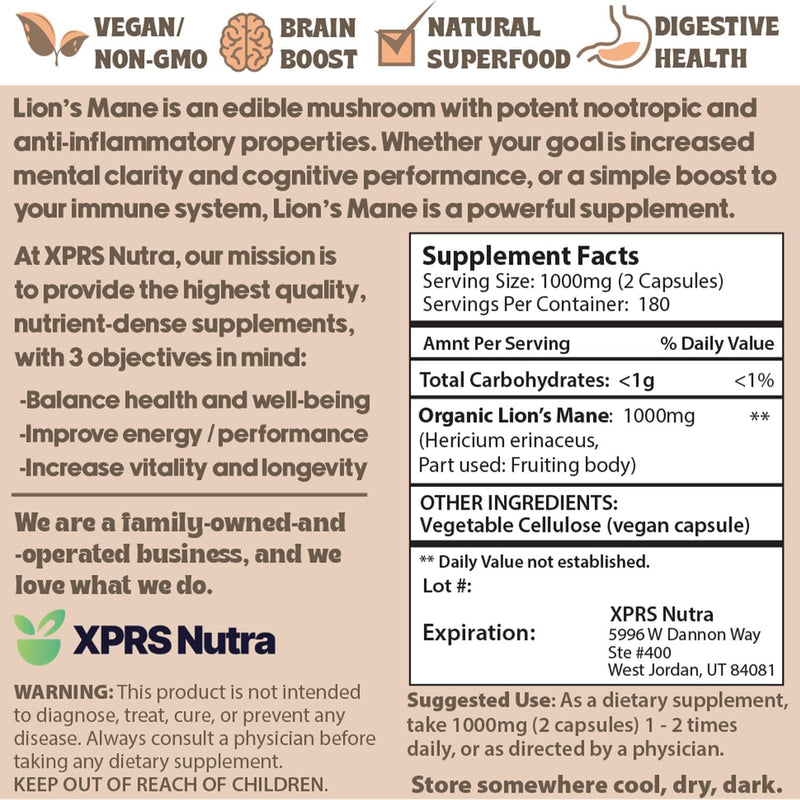 xprs-nutra-organic-lions-mane-supplement-capsules---360-count-180-day-supply-of-premium-lions-mane-mushroom-capsules-for-mental-clarity-cognition-and-immunity-lions-mane-powder-capsules-6