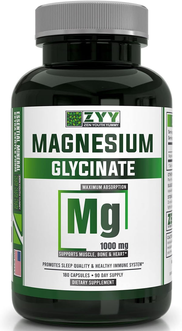 zyy-pure-magnesium-glycinate-capsules-1000mg-maximum-strength-chelated-for-high-absorption-magnesium-supplement-for-sleep-muscle-brain-bone-and-heart-health-3rd-party-tested-180-capsules-1